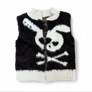 6th Dimension Black and Blue Skull Fur Vest